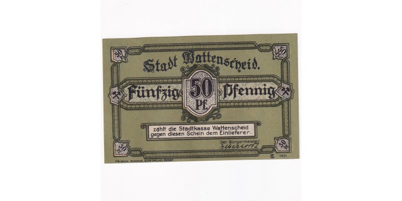 Nemecko Wattenscheid 50 Pfennig 1921