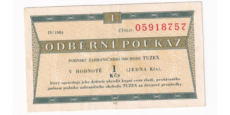 Tuzexová poukážka 1 Kčs 1984