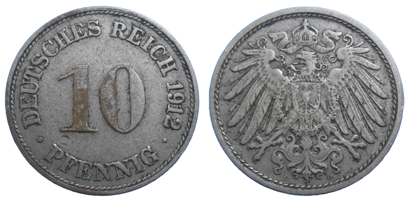 Nemecko 10 Pfennig 1912 D