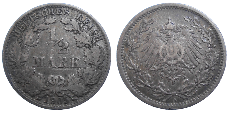 Nemecko 1/2 marka 1905 A
