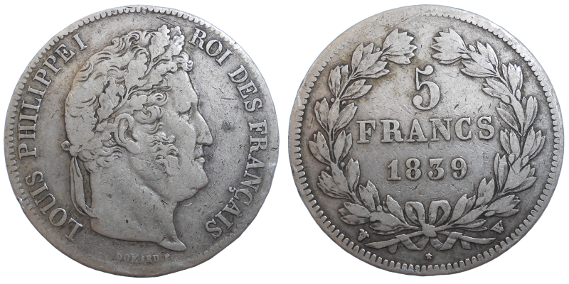 Francúzsko 5 Frank 1839