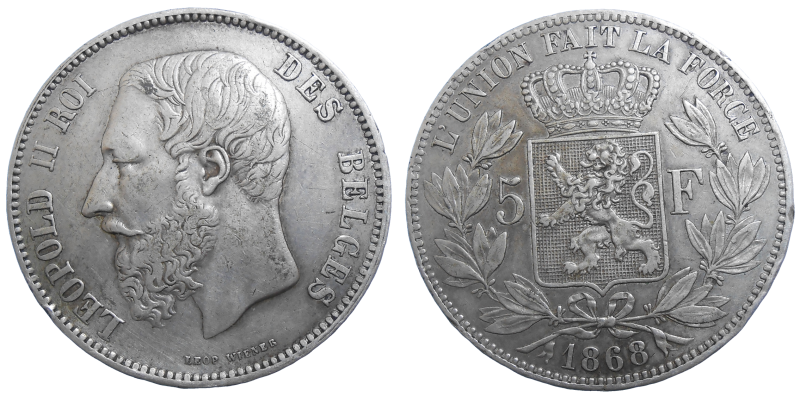 Belgicko 5 Frank 1868