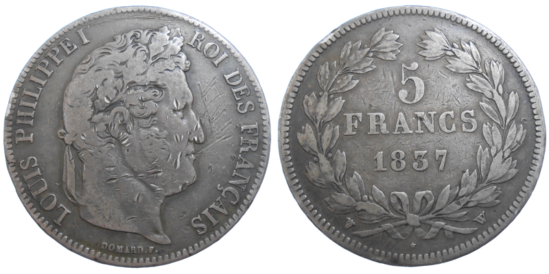 Francúzsko 5 Frank 1837 W