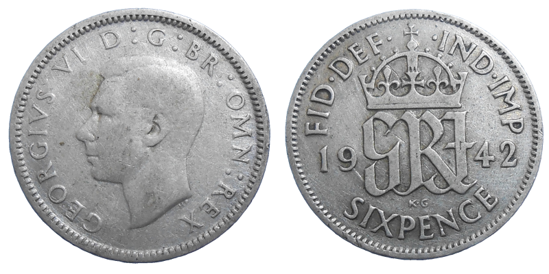 Anglicko 6 Pence 1942