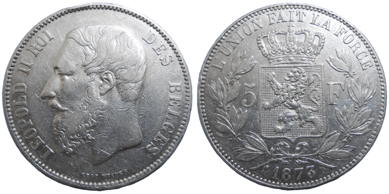 Belgicko 5 Frank 1873