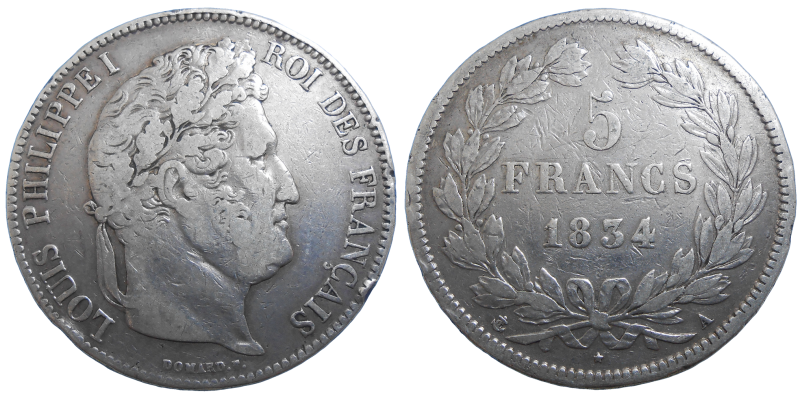 Francúzsko 5 Frank 1834 A