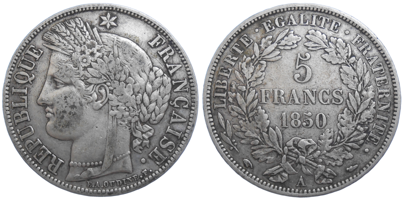 Francúzsko 5 Frank 1850 A