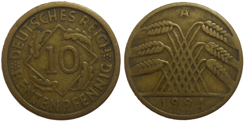 Nemecko 10 Pfennig 1924 A