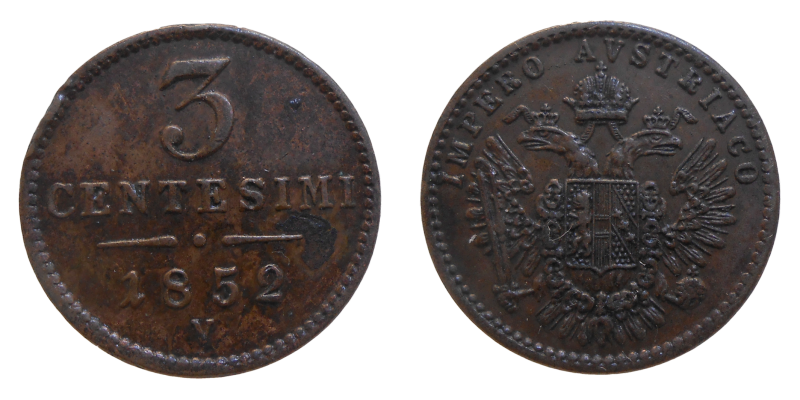 František Jozef I. 3 Centesimi 1852 V