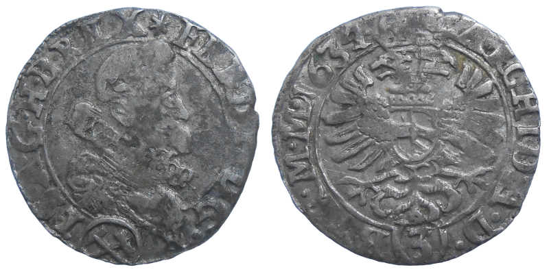 Ferdinand II. 3 grajciar 1634 Kutná Hora