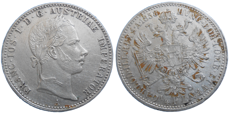 František Jozef I. 1/4 zlatník 1858 A