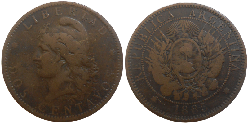 Argentína 2 Centavos 1885