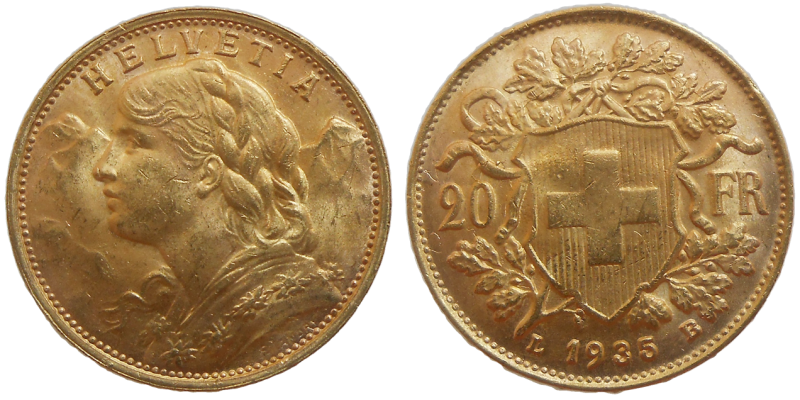 Švajčiarsko 20 Frank 1935