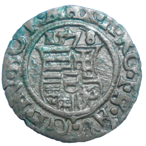 Maximilián II. Denár 1578 KB