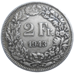 Švajčiarsko 2 Frank 1943 B
