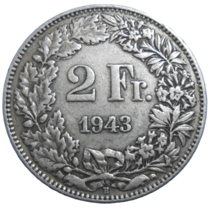 Švajčiarsko 2 Frank 1943 B