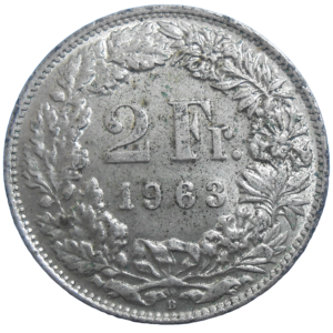 Švajčiarsko 2 Frank 1963 B