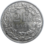 Švajčiarsko 2 Frank 1961 B