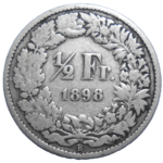 Švajčiarsko 1/2 Frank 1898 B