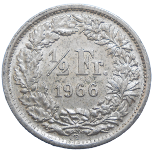 Švajčiarsko 1/2 Frank 1966 B