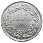 Švajčiarsko 1/2 Frank 1959 B