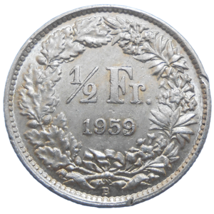 Švajčiarsko 1/2 Frank 1959 B