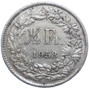 Švajčiarsko 1/2 Frank 1958 B