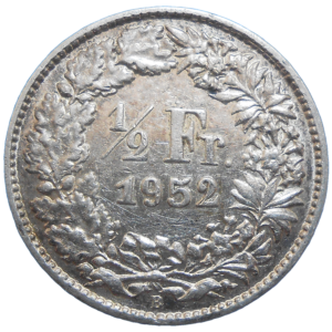 Švajčiarsko 1/2 Frank 1952 B