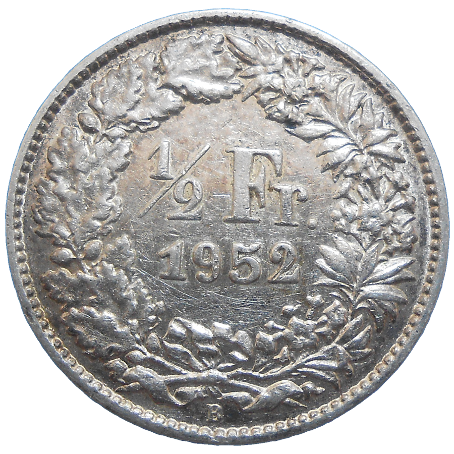 Švajčiarsko 1/2 Frank 1952 B Švajčiarsko 1/2 Frank 1952 B