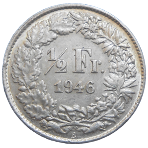 Švajčiarsko 1/2 Frank 1946 B