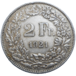 Švajčiarsko 2 Frank 1921 B