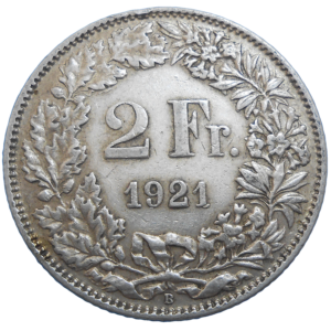 Švajčiarsko 2 Frank 1921 B