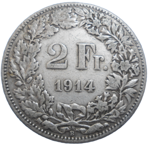 Švajčiarsko 2 Frank 1914 B