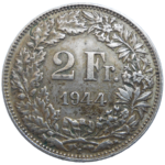 Švajčiarsko 2 Frank 1944 B