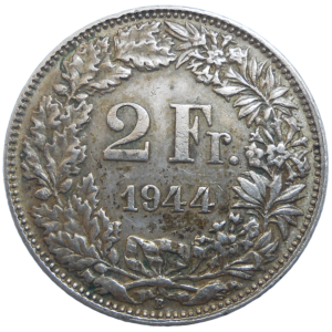 Švajčiarsko 2 Frank 1944 B