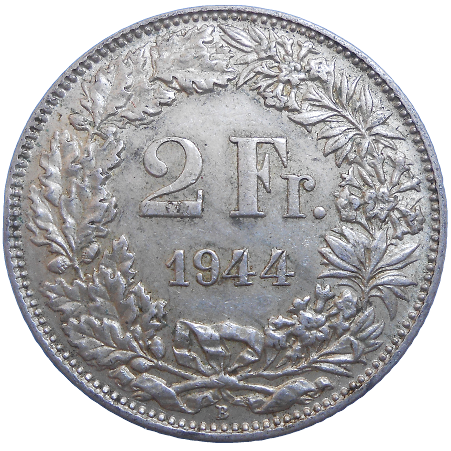 Švajčiarsko 2 Frank 1944 B Švajčiarsko 2 Frank 1944 B