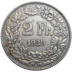 Švajčiarsko 2 Frank 1939 B