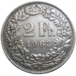Švajčiarsko 2 Frank 1963 B