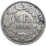 Švajčiarsko 1/2 Frank 1942 B