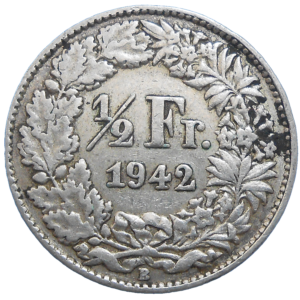 Švajčiarsko 1/2 Frank 1942 B