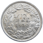 Švajčiarsko 1/2 Frank 1950 B