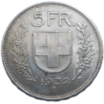Švajčiarsko 5 Frank 1932 B