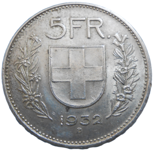 Švajčiarsko 5 Frank 1932 B