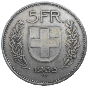 Švajčiarsko 5 Frank 1933 B