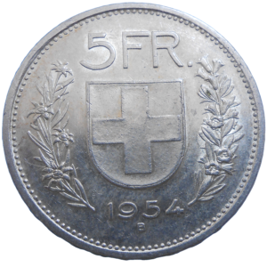 Švajčiarsko 5 Frank 1954 B