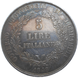 Ferdinand V. 5 Lire 1848 M