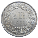 Švajčiarsko 1/2 Frank 1957 B