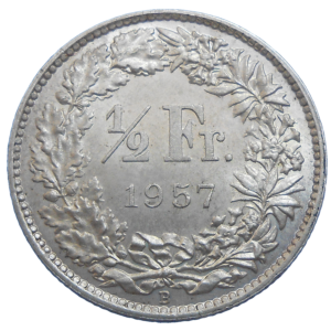 Švajčiarsko 1/2 Frank 1957 B