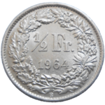 Švajčiarsko 1/2 Frank 1964 B