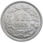 Švajčiarsko 1/2 Frank 1965 B